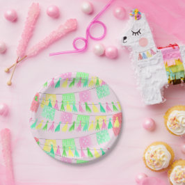 Pratos de Papel de Festa Rosa Verde Tassel Papel P