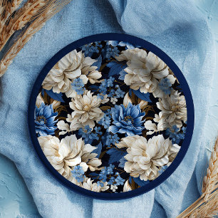 Pratos de Papel de Festas Florais Azul-Marinho da 