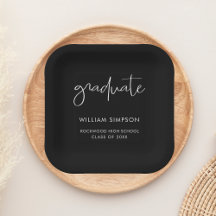 Pratos de Papel de Formatura Preto com Letra Moder