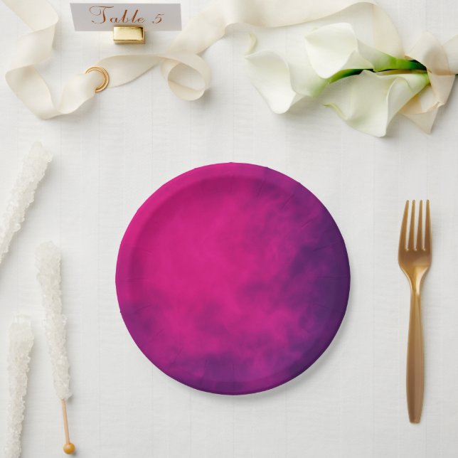 Pratos de Papel de Fumaça Rosa Neon – Personalizáv (Casamento)