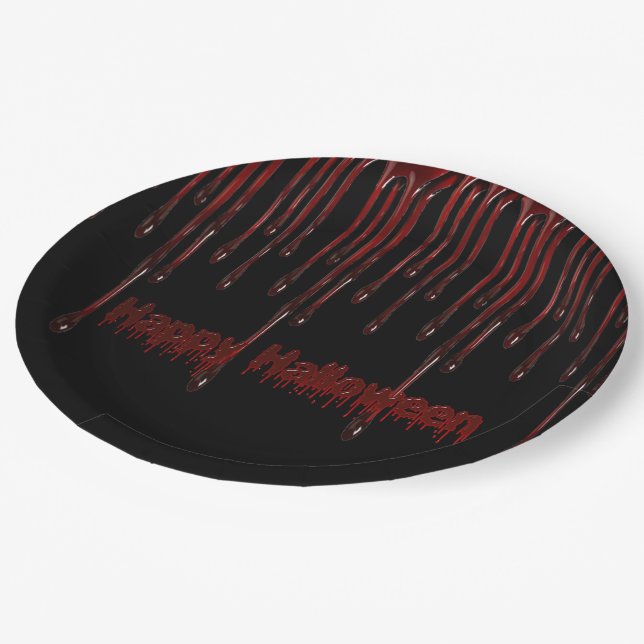 Pratos de Papel de Halloween com Sangue Pingando (Inclinado)