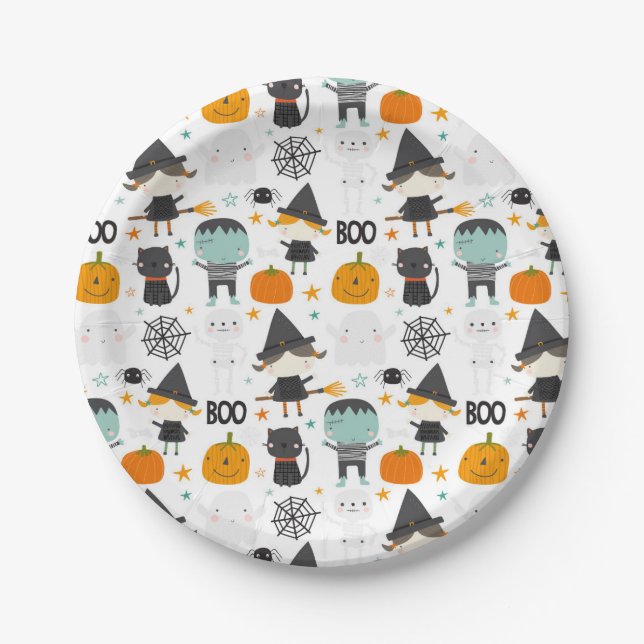 Pratos de papel de Halloween fofos (Frente)