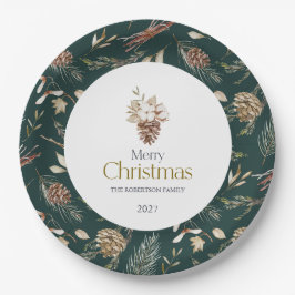 Pratos de Papel de Inverno Elegantes com Pinhas