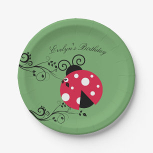 Pratos de papel de joaninha de aniversário 