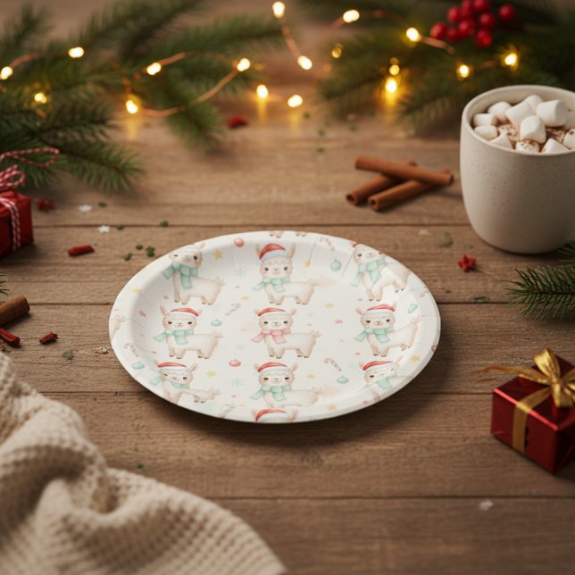 Pratos de Papel de Llama de Natal Fofo (Cute Christmas Llama Paper Plates - Festive Holiday Party Plates)