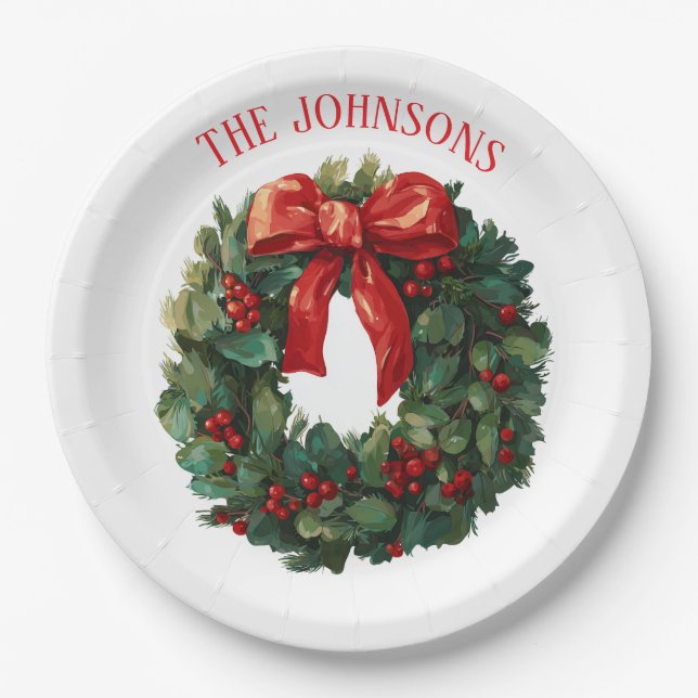 Pratos de Papel de Natal com Coroa Personalizada (Frente)
