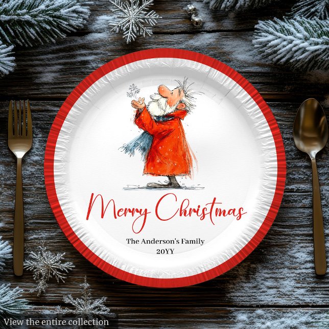 Pratos de Papel de Natal com Humor de Papai Noel (Santa Claus Humor Stylish Christmas Paper Plates

)