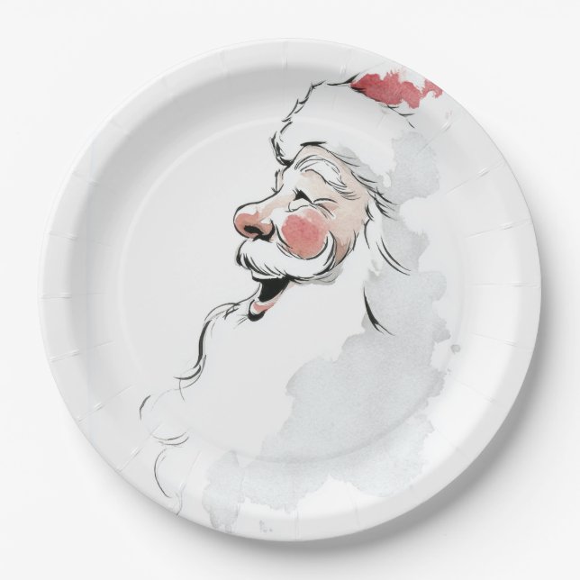 Pratos de Papel de Natal com Papai Noel em Aquarel (Frente)