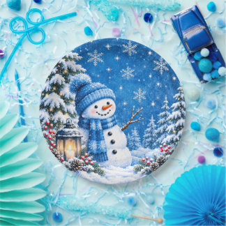 Pratos de Papel de Natal de Inverno Azul País das