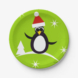 Pratos de Papel de Natal do Pinguim Santa