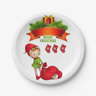 Pratos de Papel de Natal, Merry Christmas Elf