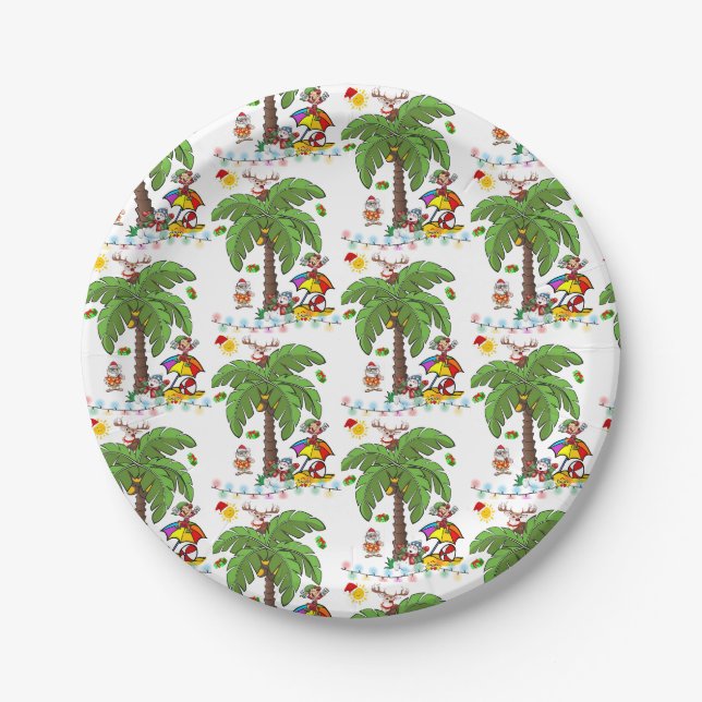 Pratos de Papel de Natal, Papai Noel Beach Bum  (Frente)