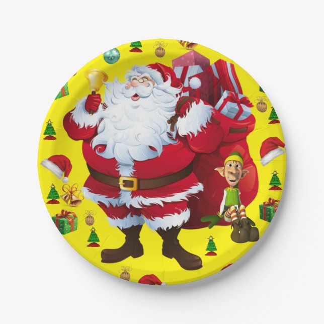 Pratos de Papel de Natal, Papai Noel, Elfo (Frente)
