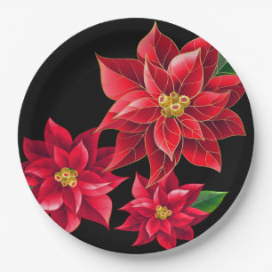 Pratos de Papel de Natal Vermelho Poinsettia's