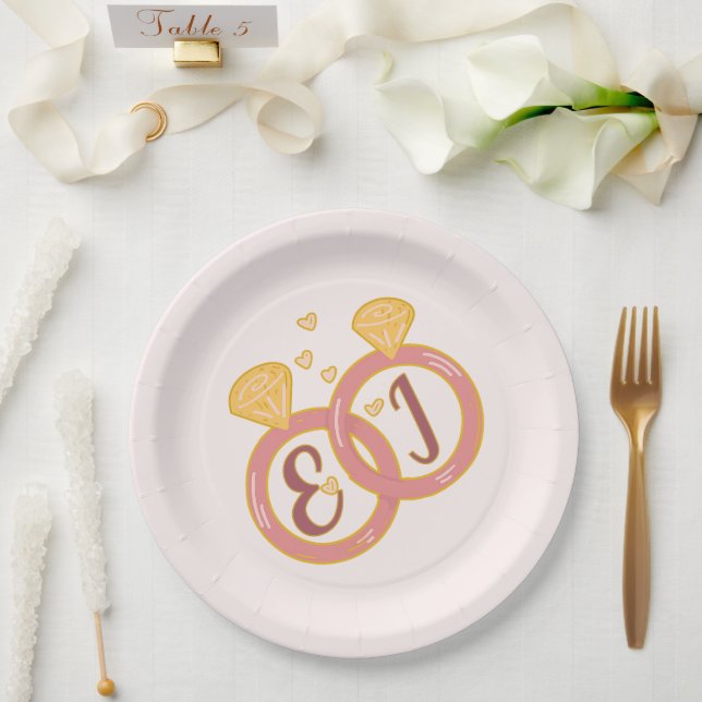 Pratos de Papel de Noivado Floral Blush Editáveis (Casamento)