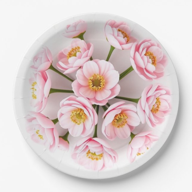 Pratos de Papel de Páscoa Rosa Moderno Ranunculus (Frente)