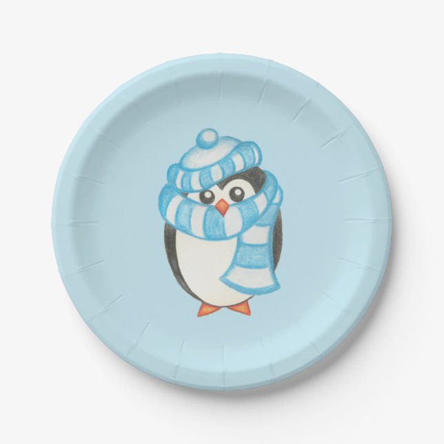 Pratos de Papel de Pinguim Fofo (Frente)