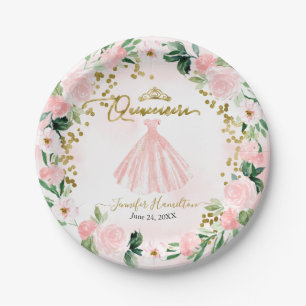 Pratos de Papel de Quinze Anos Rosa Floral Vestido