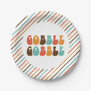 Pratos de Papel Dia de Ação de Graças Retro Gobble
