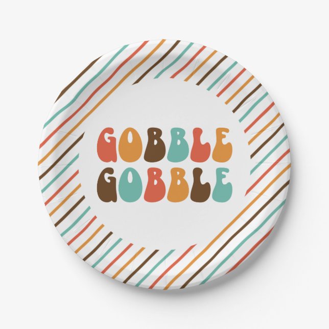 Pratos de Papel Dia de Ação de Graças Retro Gobble (Frente)