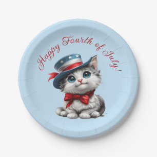 Pratos de papel do dia 4 de julho com gatinho patr