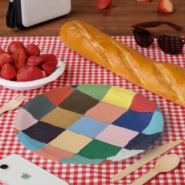 Pratos de Papel em Design de Quadrados Divertidos (Piquenique)