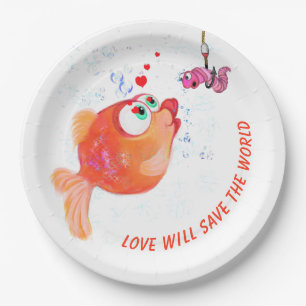Pratos de Papel Engraçados Peixe e Minhoca Amor