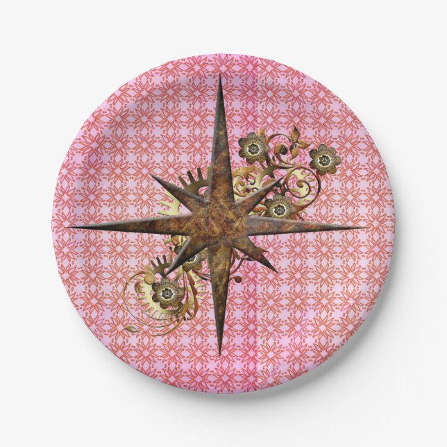 Pratos de Papel Estrela Bússola Steampunk (Frente)