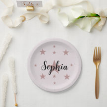 Pratos de Papel Estrela Rosa Personalizados – Nome