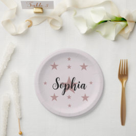 Pratos de Papel Estrela Rosa Personalizados – Nome