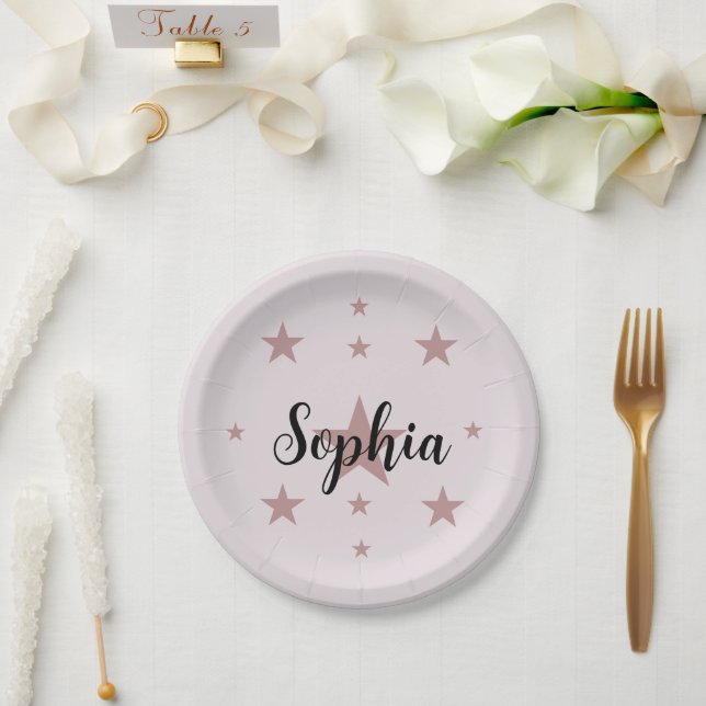 Pratos de Papel Estrela Rosa Personalizados – Nome (Casamento)