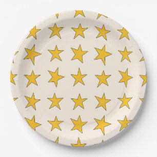 Pratos de Papel Estrelas Amarelo Dourado Festa