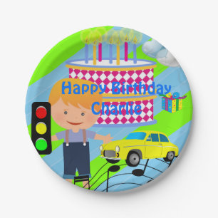 Pratos de Papel, Feliz Aniversário Bolo do Car Boy