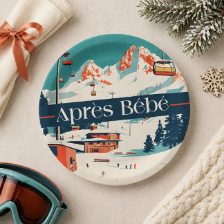 Pratos de Papel Festa de Bebê Retro Ski Après Bébé