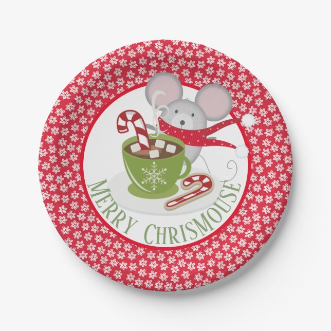 Pratos de Papel Flocos de Neve ChrisMouse (Frente)