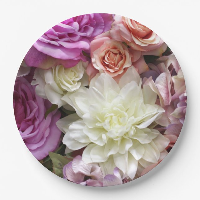 Pratos de papel florais com dália e rosas (Frente)