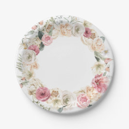 Pratos de Papel Florais Rosa e Branco da Primavera