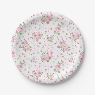 Pratos de Papel Florais Rosa Vintage