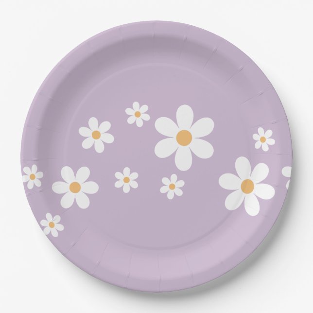 Pratos de Papel Florais Roxos Retro Daisy (Frente)