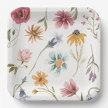 Pratos de papel floral aquarela