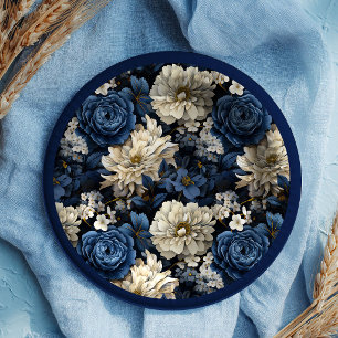 Pratos de Papel Floral Azul Marinho Elegantes com