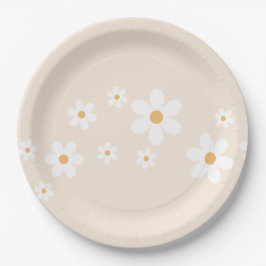 Pratos de papel floral creme Retro Daisy