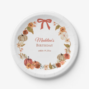 Pratos de Papel Floral de Abóbora Aniversário Litt