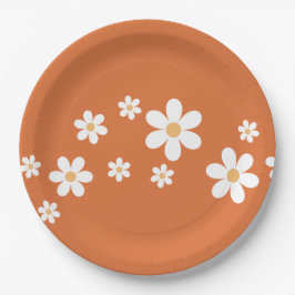 Pratos de Papel Floral Laranja Queimada Retro Dais