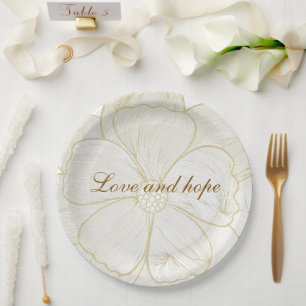 Pratos de Papel Floral Ouro Elegante para Casament