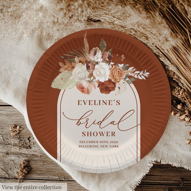 Pratos de Papel Floral Terracota Boho Chá de Noiva (Boho Terracotta Floral Paper Plates for Bridal Shower)