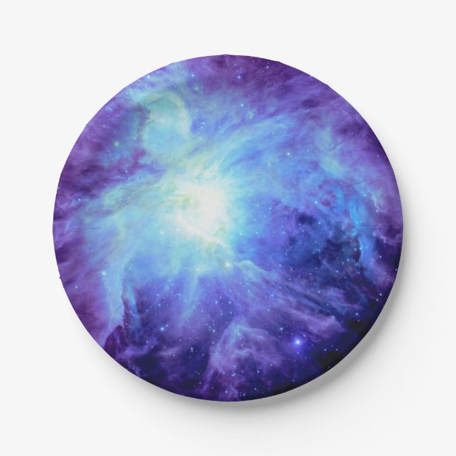 Pratos de Papel Galáxia Azul Periwinkle da Nebulos (Frente)