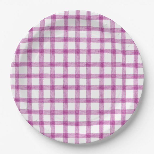 Pratos de Papel Gingham Aguarela 006 (Frente)