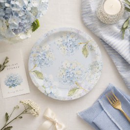 Pratos de Papel Hortênsia Azul Elegante