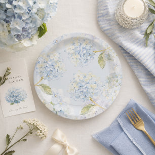Pratos de Papel Hortênsia Azul Elegante